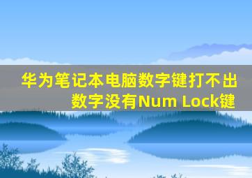 华为笔记本电脑数字键打不出数字没有Num Lock键